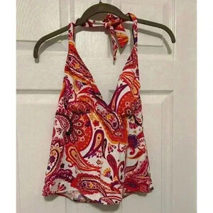 Size 4 Land's End Swim Tankini Top Halter Neck in Paisley Pattern, NWOT